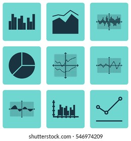 Set Of Graphs, Diagrams And Statistics Icons. Premium Quality Symbol Collection. Icons Can Be Used For Web, App And UI Design.