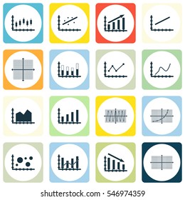 Set Of Graphs, Diagrams And Statistics Icons. Premium Quality Symbol Collection. Icons Can Be Used For Web, App And UI Design.