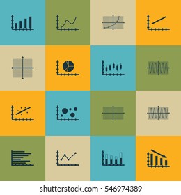 Set Of Graphs, Diagrams And Statistics Icons. Premium Quality Symbol Collection. Icons Can Be Used For Web, App And UI Design.