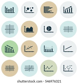 Set Of Graphs, Diagrams And Statistics Icons. Premium Quality Symbol Collection. Icons Can Be Used For Web, App And UI Design.