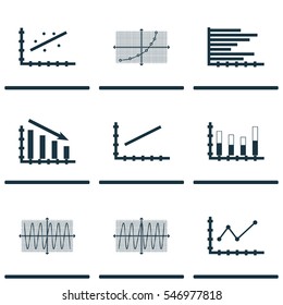 Set Of Graphs, Diagrams And Statistics Icons. Premium Quality Symbol Collection. Icons Can Be Used For Web, App And UI Design.
