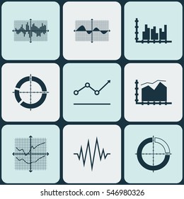 Set Of Graphs, Diagrams And Statistics Icons. Premium Quality Symbol Collection. Icons Can Be Used For Web, App And UI Design.