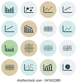 Set Of Graphs, Diagrams And Statistics Icons. Premium Quality Symbol Collection. Icons Can Be Used For Web, App And UI Design.