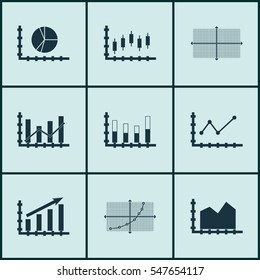 Set Of Graphs, Diagrams And Statistics Icons. Premium Quality Symbol Collection. Icons Can Be Used For Web, App And UI Design.