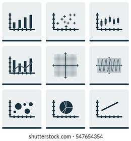 Set Of Graphs, Diagrams And Statistics Icons. Premium Quality Symbol Collection. Icons Can Be Used For Web, App And UI Design.