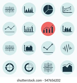Set Of Graphs, Diagrams And Statistics Icons. Premium Quality Symbol Collection. Icons Can Be Used For Web, App And UI Design.