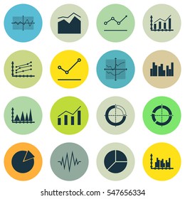 Set Of Graphs, Diagrams And Statistics Icons. Premium Quality Symbol Collection. Icons Can Be Used For Web, App And UI Design.