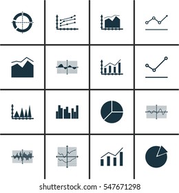 Set Of Graphs, Diagrams And Statistics Icons. Premium Quality Symbol Collection. Icons Can Be Used For Web, App And UI Design.