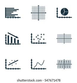 Set Of Graphs, Diagrams And Statistics Icons. Premium Quality Symbol Collection. Icons Can Be Used For Web, App And UI Design.
