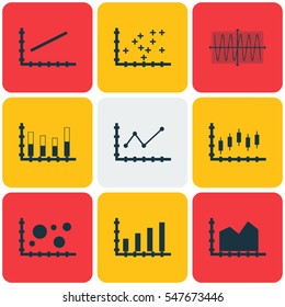 Set Of Graphs, Diagrams And Statistics Icons. Premium Quality Symbol Collection. Icons Can Be Used For Web, App And UI Design.