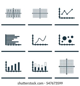 Set Of Graphs, Diagrams And Statistics Icons. Premium Quality Symbol Collection. Icons Can Be Used For Web, App And UI Design.
