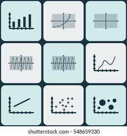 Set Of Graphs, Diagrams And Statistics Icons. Premium Quality Symbol Collection. Icons Can Be Used For Web, App And UI Design.