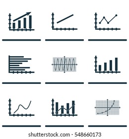 Set Of Graphs, Diagrams And Statistics Icons. Premium Quality Symbol Collection. Icons Can Be Used For Web, App And UI Design.