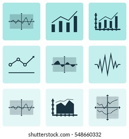 Set Of Graphs, Diagrams And Statistics Icons. Premium Quality Symbol Collection. Icons Can Be Used For Web, App And UI Design.