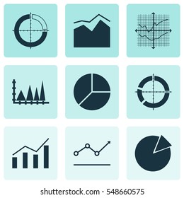 Set Of Graphs, Diagrams And Statistics Icons. Premium Quality Symbol Collection. Icons Can Be Used For Web, App And UI Design.