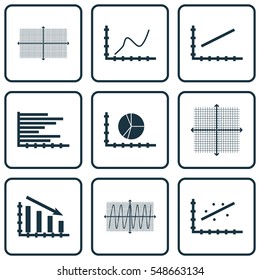 Set Of Graphs, Diagrams And Statistics Icons. Premium Quality Symbol Collection. Icons Can Be Used For Web, App And UI Design.