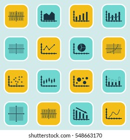 Set Of Graphs, Diagrams And Statistics Icons. Premium Quality Symbol Collection. Icons Can Be Used For Web, App And UI Design.