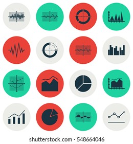 Set Of Graphs, Diagrams And Statistics Icons. Premium Quality Symbol Collection. Icons Can Be Used For Web, App And UI Design.