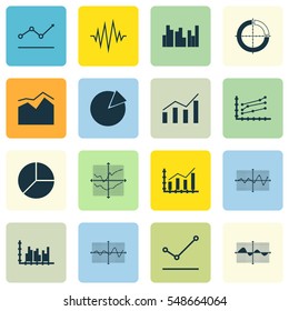 Set Of Graphs, Diagrams And Statistics Icons. Premium Quality Symbol Collection. Icons Can Be Used For Web, App And UI Design.
