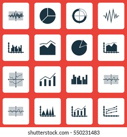 Set Of Graphs, Diagrams And Statistics Icons. Premium Quality Symbol Collection. Icons Can Be Used For Web, App And UI Design.