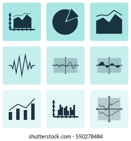 Set Of Graphs, Diagrams And Statistics Icons. Premium Quality Symbol Collection. Icons Can Be Used For Web, App And UI Design.
