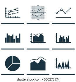 Set Of Graphs, Diagrams And Statistics Icons. Premium Quality Symbol Collection. Icons Can Be Used For Web, App And UI Design.