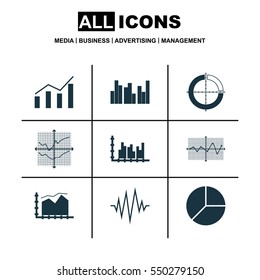 Set Of Graphs, Diagrams And Statistics Icons. Premium Quality Symbol Collection. Icons Can Be Used For Web, App And UI Design.