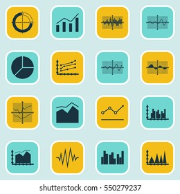 Set Of Graphs, Diagrams And Statistics Icons. Premium Quality Symbol Collection. Icons Can Be Used For Web, App And UI Design.