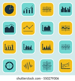 Set Of Graphs, Diagrams And Statistics Icons. Premium Quality Symbol Collection. Icons Can Be Used For Web, App And UI Design.