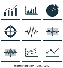 Set Of Graphs, Diagrams And Statistics Icons. Premium Quality Symbol Collection. Icons Can Be Used For Web, App And UI Design.