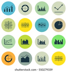 Set Of Graphs, Diagrams And Statistics Icons. Premium Quality Symbol Collection. Icons Can Be Used For Web, App And UI Design.