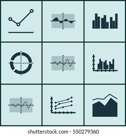 Set Of Graphs, Diagrams And Statistics Icons. Premium Quality Symbol Collection. Icons Can Be Used For Web, App And UI Design.