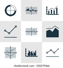Set Of Graphs, Diagrams And Statistics Icons. Premium Quality Symbol Collection. Icons Can Be Used For Web, App And UI Design.