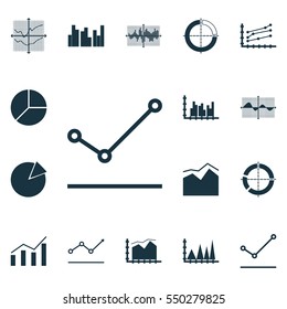 Set Of Graphs, Diagrams And Statistics Icons. Premium Quality Symbol Collection. Icons Can Be Used For Web, App And UI Design.