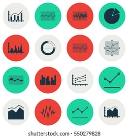 Set Of Graphs, Diagrams And Statistics Icons. Premium Quality Symbol Collection. Icons Can Be Used For Web, App And UI Design.
