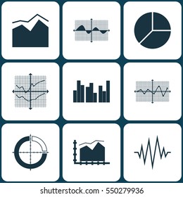 Set Of Graphs, Diagrams And Statistics Icons. Premium Quality Symbol Collection. Icons Can Be Used For Web, App And UI Design.
