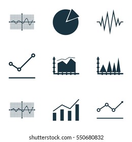 Set Of Graphs, Diagrams And Statistics Icons. Premium Quality Symbol Collection. Icons Can Be Used For Web, App And UI Design.