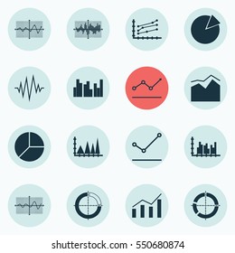 Set Of Graphs, Diagrams And Statistics Icons. Premium Quality Symbol Collection. Icons Can Be Used For Web, App And UI Design.
