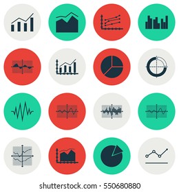 Set Of Graphs, Diagrams And Statistics Icons. Premium Quality Symbol Collection. Icons Can Be Used For Web, App And UI Design.