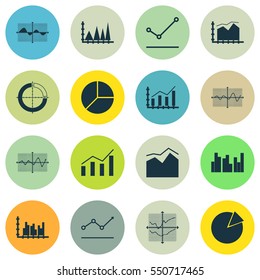 Set Of Graphs, Diagrams And Statistics Icons. Premium Quality Symbol Collection. Icons Can Be Used For Web, App And UI Design.