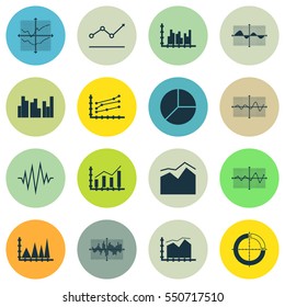 Set Of Graphs, Diagrams And Statistics Icons. Premium Quality Symbol Collection. Icons Can Be Used For Web, App And UI Design.