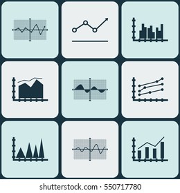Set Of Graphs, Diagrams And Statistics Icons. Premium Quality Symbol Collection. Icons Can Be Used For Web, App And UI Design.