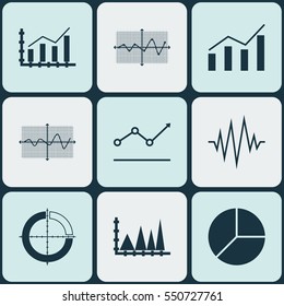 Set Of Graphs, Diagrams And Statistics Icons. Premium Quality Symbol Collection. Icons Can Be Used For Web, App And UI Design.