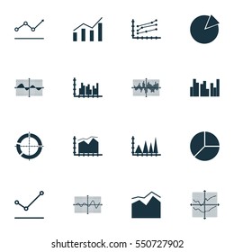 Set Of Graphs, Diagrams And Statistics Icons. Premium Quality Symbol Collection. Icons Can Be Used For Web, App And UI Design.