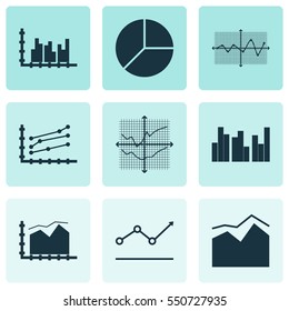 Set Of Graphs, Diagrams And Statistics Icons. Premium Quality Symbol Collection. Icons Can Be Used For Web, App And UI Design.