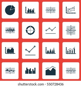 Set Of Graphs, Diagrams And Statistics Icons. Premium Quality Symbol Collection. Icons Can Be Used For Web, App And UI Design.