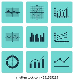 Set Of Graphs, Diagrams And Statistics Icons. Premium Quality Symbol Collection. Icons Can Be Used For Web, App And UI Design.