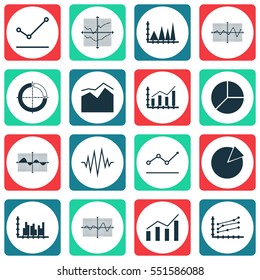 Set Of Graphs, Diagrams And Statistics Icons. Premium Quality Symbol Collection. Icons Can Be Used For Web, App And UI Design.