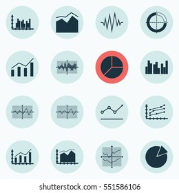 Set Of Graphs, Diagrams And Statistics Icons. Premium Quality Symbol Collection. Icons Can Be Used For Web, App And UI Design.