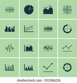 Set Of Graphs, Diagrams And Statistics Icons. Premium Quality Symbol Collection. Icons Can Be Used For Web, App And UI Design.